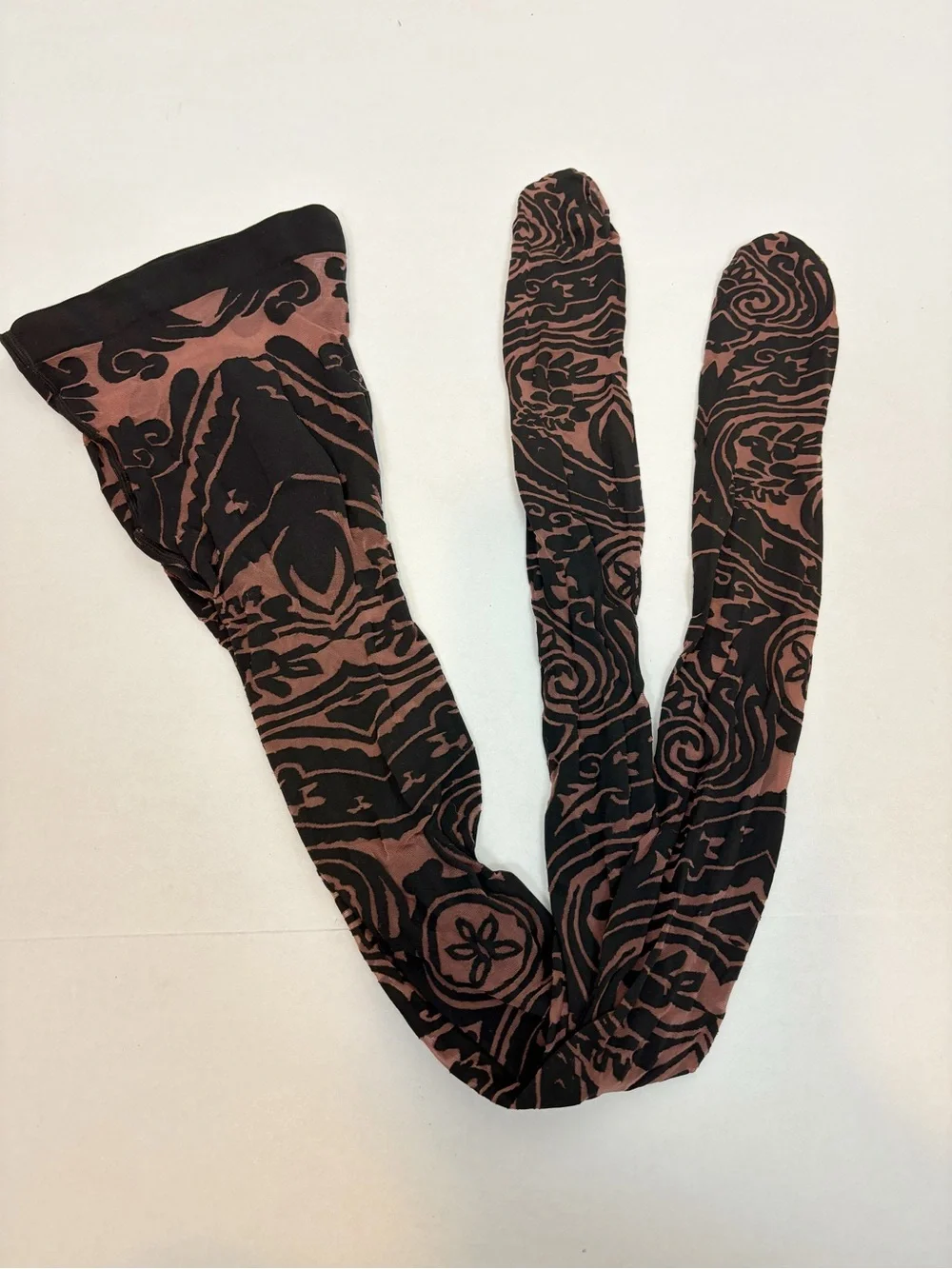 Wolford X Etro Body Tattoo Tights in Chocolate & Black Size S